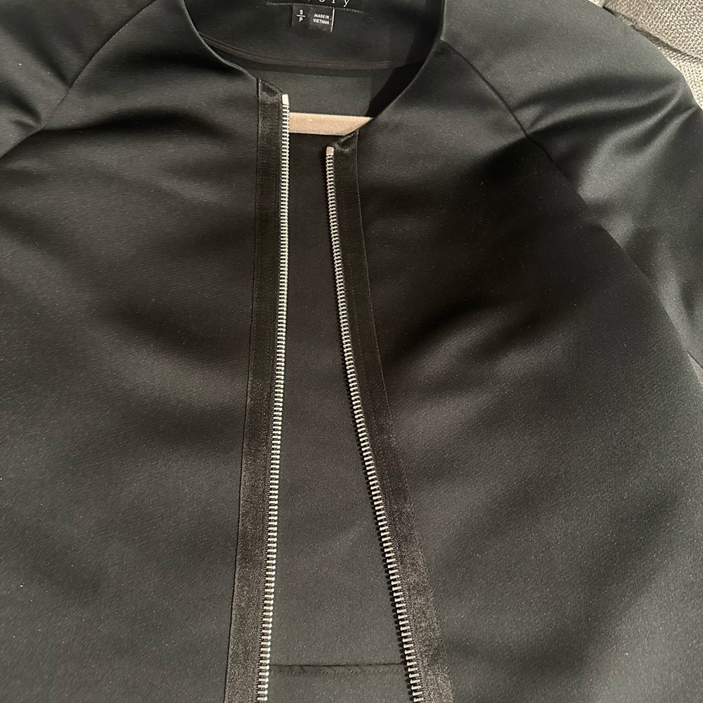 Theory Black Bomber Jacket with Metallic Zipper